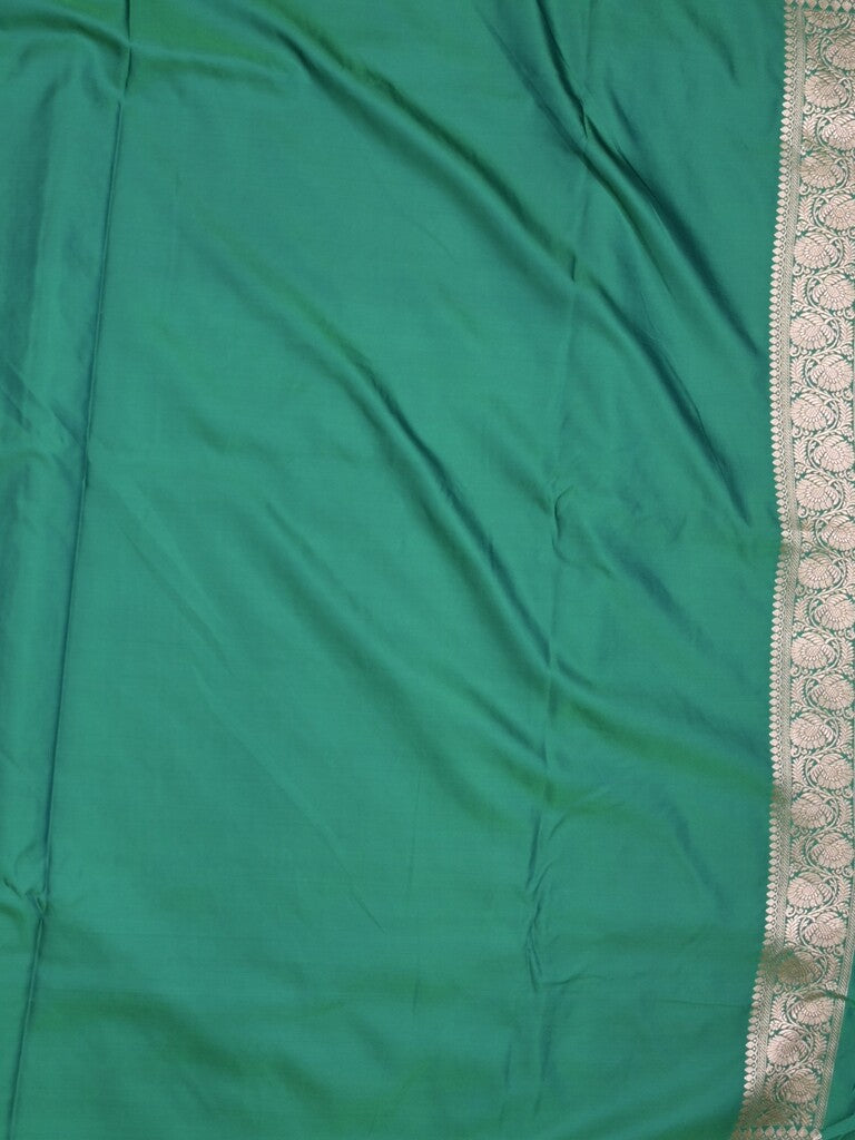 Satin silk fancy saree lux green color allover stripes & zari border with rich pallu and attached blouse