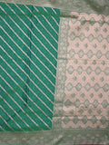 Satin silk fancy saree lux green color allover stripes & zari border with rich pallu and attached blouse