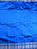 Mangalagiri fancy saree blue color allover plain & zari kanchi border with stripes pallu and self blouse