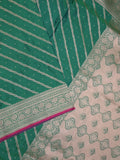 Satin silk fancy saree lux green color allover stripes & zari border with rich pallu and attached blouse