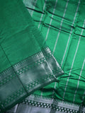 Mangalagiri fancy saree bottle green color allover plain & zari kanchi border with stripes pallu and self blouse