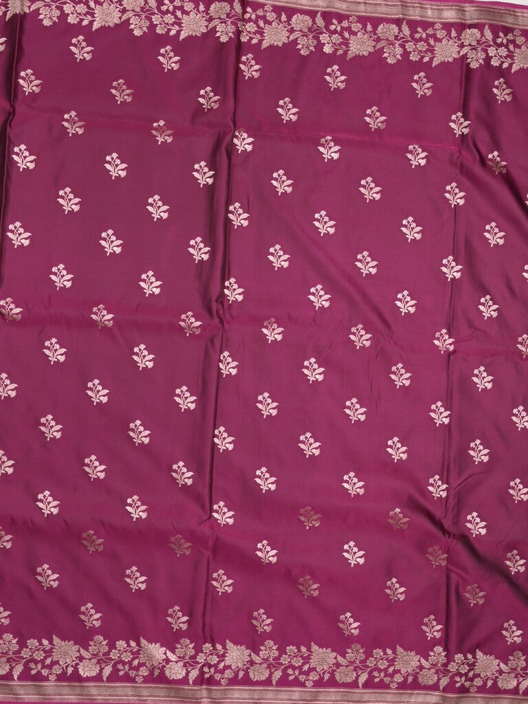 Satin silk fancy saree wine color allover motifs & zari border with rich pallu and attached blouse