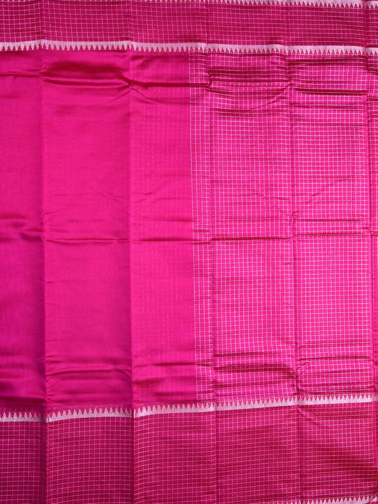 Mangalagiri fancy saree magenta color allover plain & zari kaddi border with checks pallu and self blouse