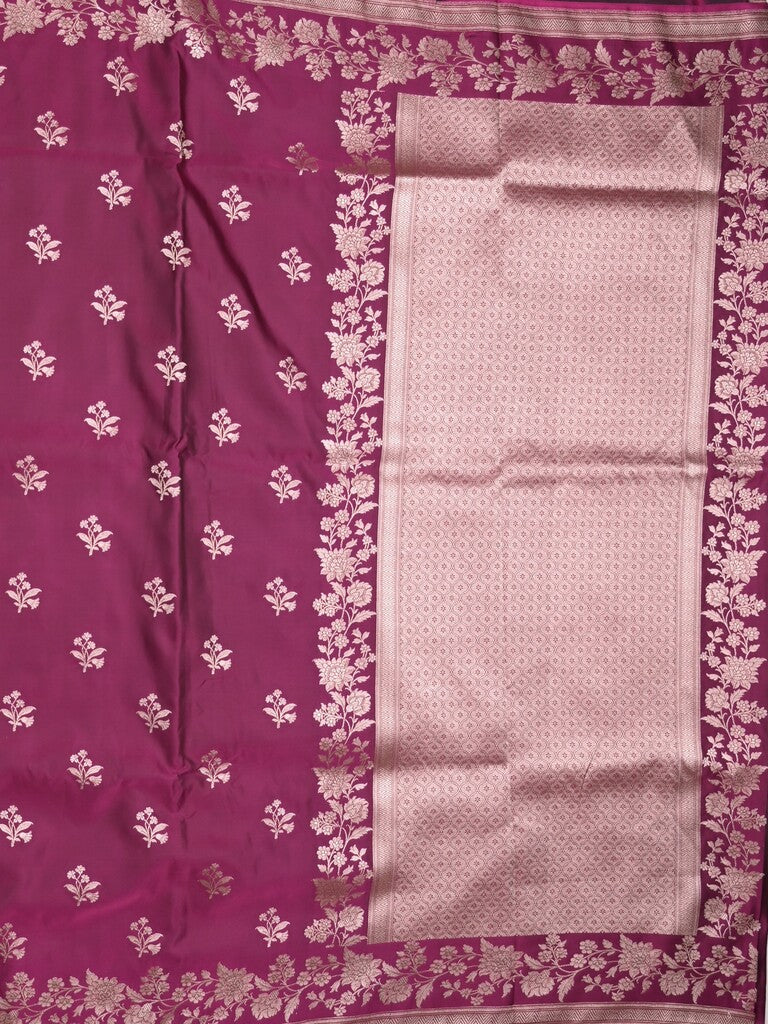 Satin silk fancy saree wine color allover motifs & zari border with rich pallu and attached blouse