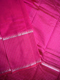 Mangalagiri fancy saree magenta color allover plain & zari kaddi border with checks pallu and self blouse