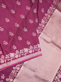 Satin silk fancy saree wine color allover motifs & zari border with rich pallu and attached blouse