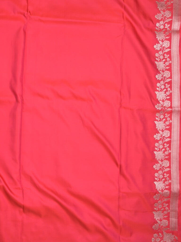 Satin silk fancy saree pink color allover motifs & zari border with rich pallu and attached blouse