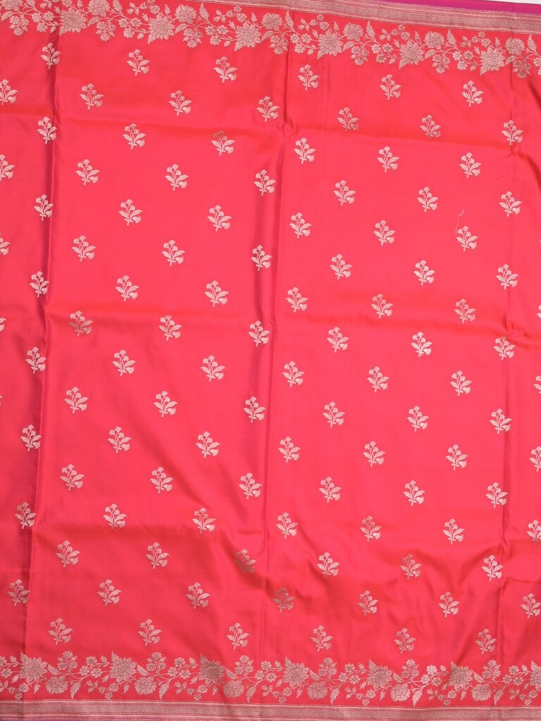Satin silk fancy saree pink color allover motifs & zari border with rich pallu and attached blouse