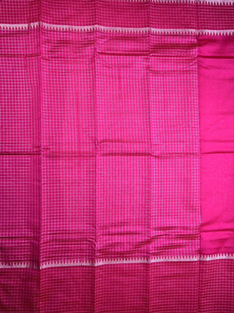 Mangalagiri fancy saree magenta color allover plain & zari kaddi border with checks pallu and self blouse