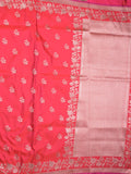 Satin silk fancy saree pink color allover motifs & zari border with rich pallu and attached blouse