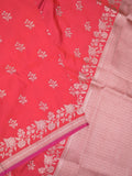 Satin silk fancy saree pink color allover motifs & zari border with rich pallu and attached blouse