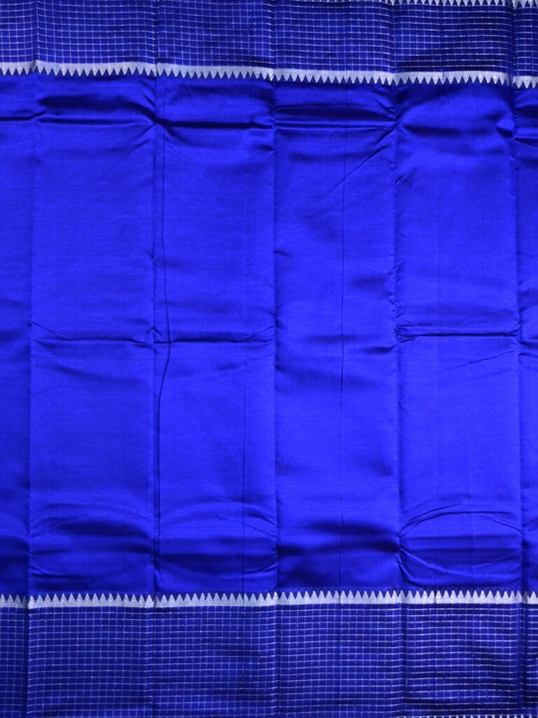 Mangalagiri fancy saree royal blue color allover plain & zari kaddi border with checks pallu and self blouse