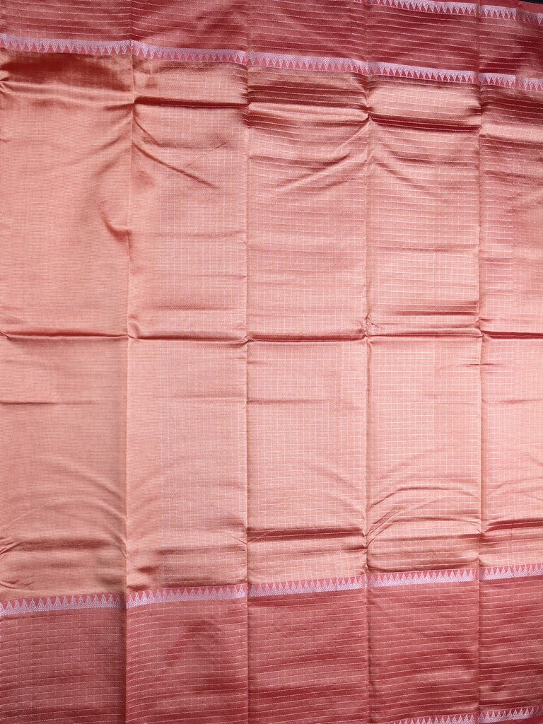 Mangalagiri fancy saree peach color allover plain & zari kaddi border with checks pallu and self blouse