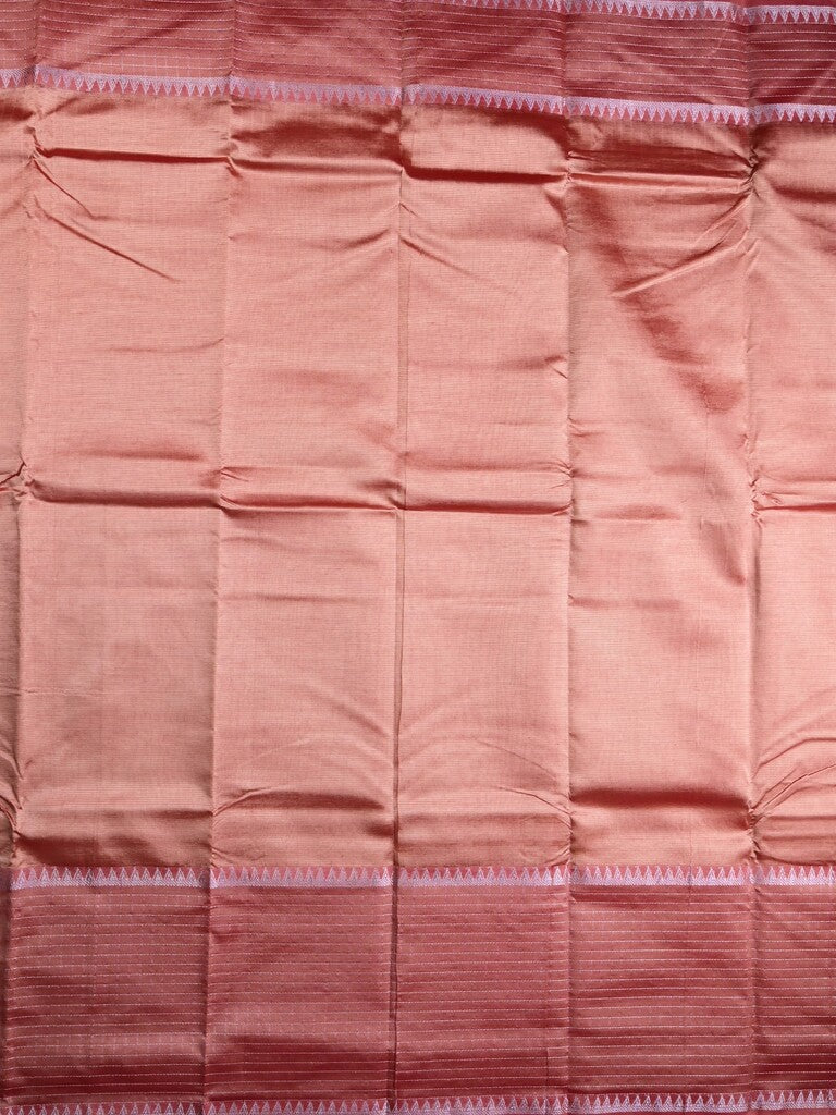 Mangalagiri fancy saree peach color allover plain & zari kaddi border with checks pallu and self blouse