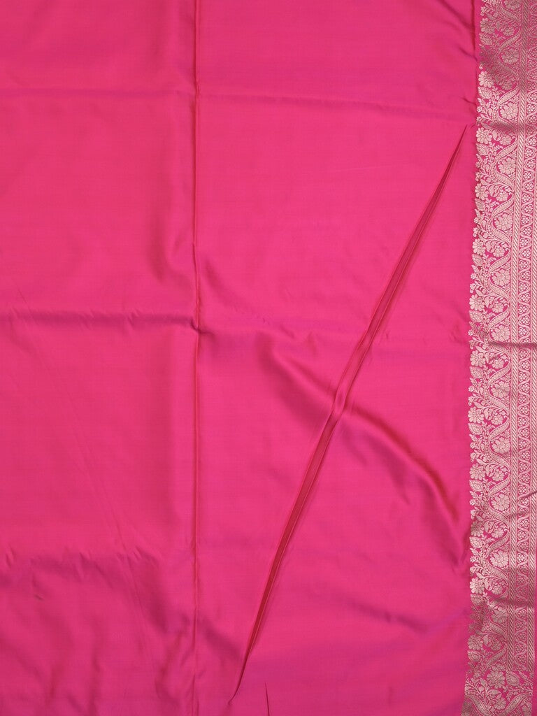 Satin silk fancy saree pink color allover motifs & zari border with rich pallu and attached blouse