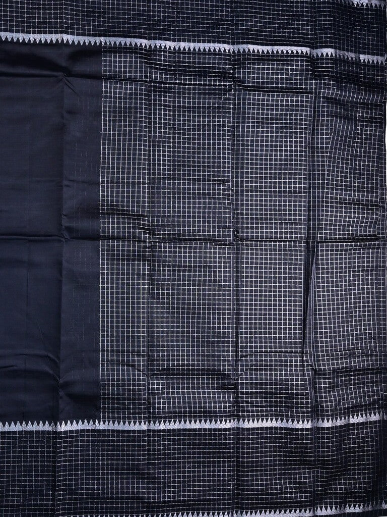 Mangalagiri fancy saree black color allover plain & zari kaddi border with checks pallu and self blouse