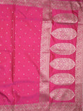Satin silk fancy saree pink color allover motifs & zari border with rich pallu and attached blouse