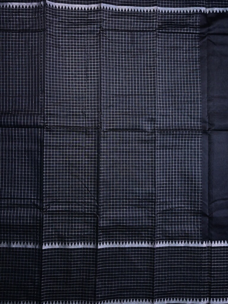 Mangalagiri fancy saree black color allover plain & zari kaddi border with checks pallu and self blouse