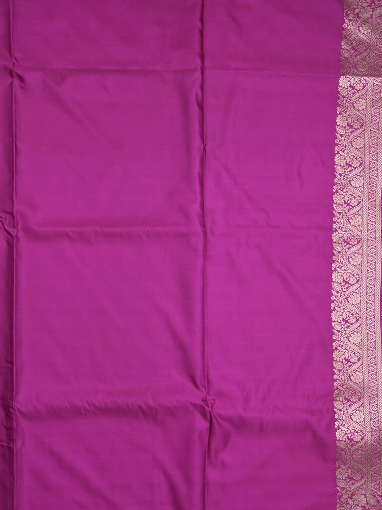 Satin silk fancy saree violet color allover motifs & zari border with rich pallu and attached blouse