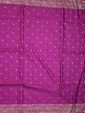 Satin silk fancy saree violet color allover motifs & zari border with rich pallu and attached blouse