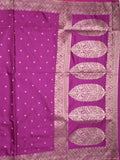 Satin silk fancy saree violet color allover motifs & zari border with rich pallu and attached blouse