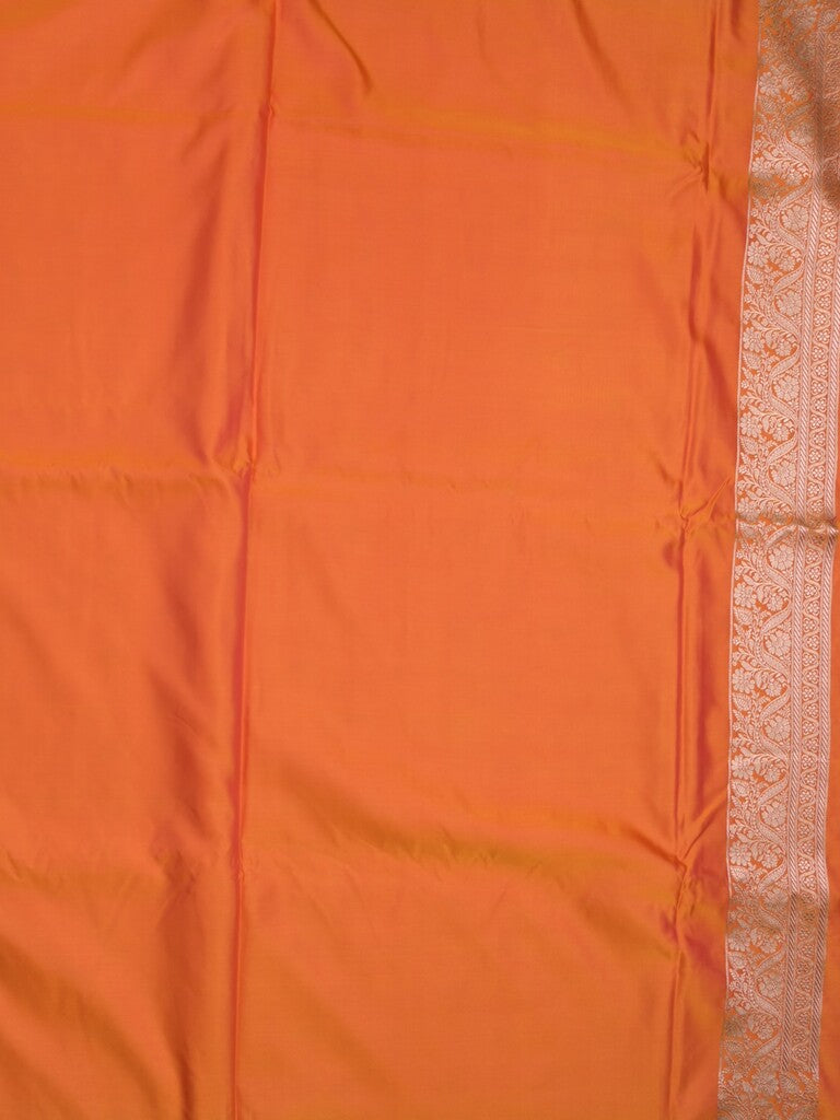 Satin silk fancy saree orange color allover motifs & zari border with rich pallu and attached blouse