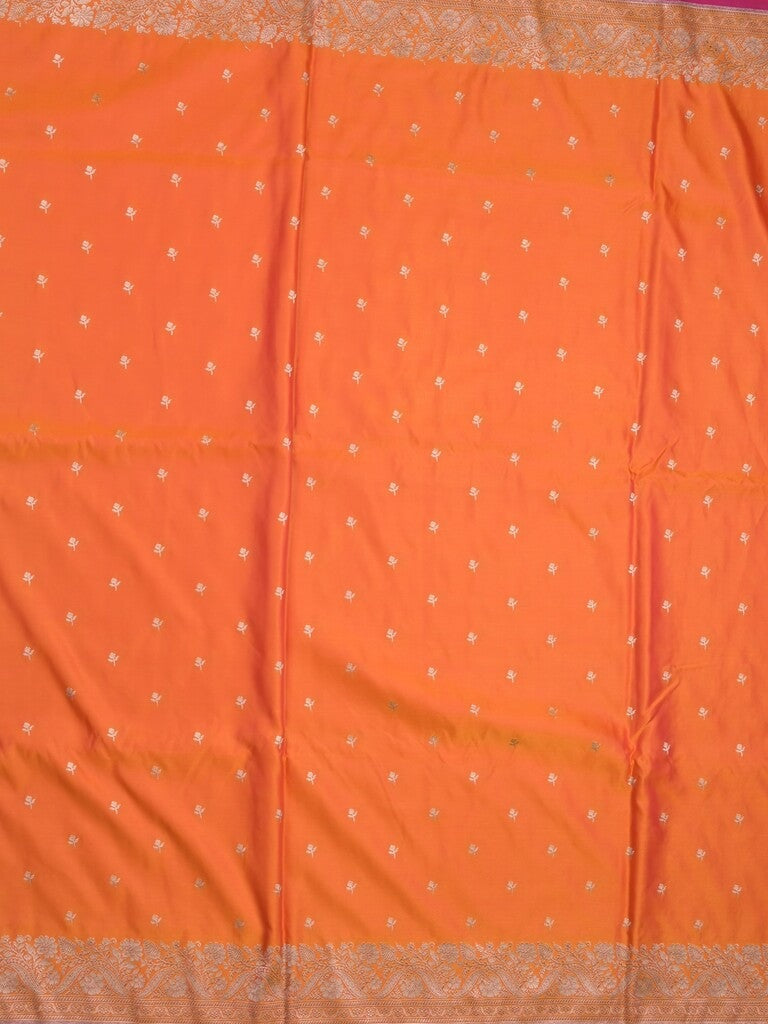 Satin silk fancy saree orange color allover motifs & zari border with rich pallu and attached blouse