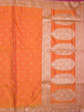 Satin silk fancy saree orange color allover motifs & zari border with rich pallu and attached blouse