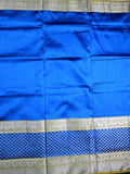 Mangalagiri fancy saree sky blue color allover plain & zari border with stripes pallu and contrast plain blouse