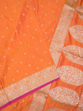 Satin silk fancy saree orange color allover motifs & zari border with rich pallu and attached blouse