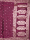 Satin silk fancy saree wine color allover motifs & zari border with rich pallu and attached blouse