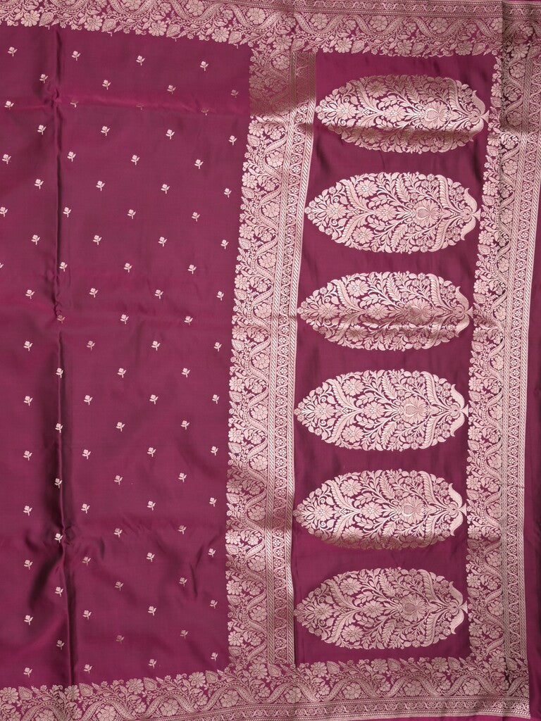 Satin silk fancy saree wine color allover motifs & zari border with rich pallu and attached blouse
