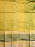 Mangalagiri fancy saree bottle green color allover plain & zari border with stripes pallu and contrast plain blouse