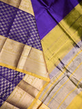 Mangalagiri fancy saree royal blue color allover plain & zari border with stripes pallu and contrast plain blouse