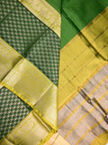 Mangalagiri fancy saree leaf green color allover plain & zari border with stripes pallu and contrast plain blouse