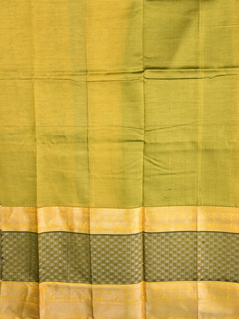 Mangalagiri fancy saree leaf green color allover plain & zari border with stripes pallu and contrast plain blouse