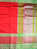 Mangalagiri fancy saree orange color allover plain & zari border with stripes pallu and contrast plain blouse