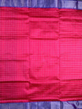 Mangalagiri fancy saree dark pink color allover checks & zari border with stripes pallu and contrast plain blouse