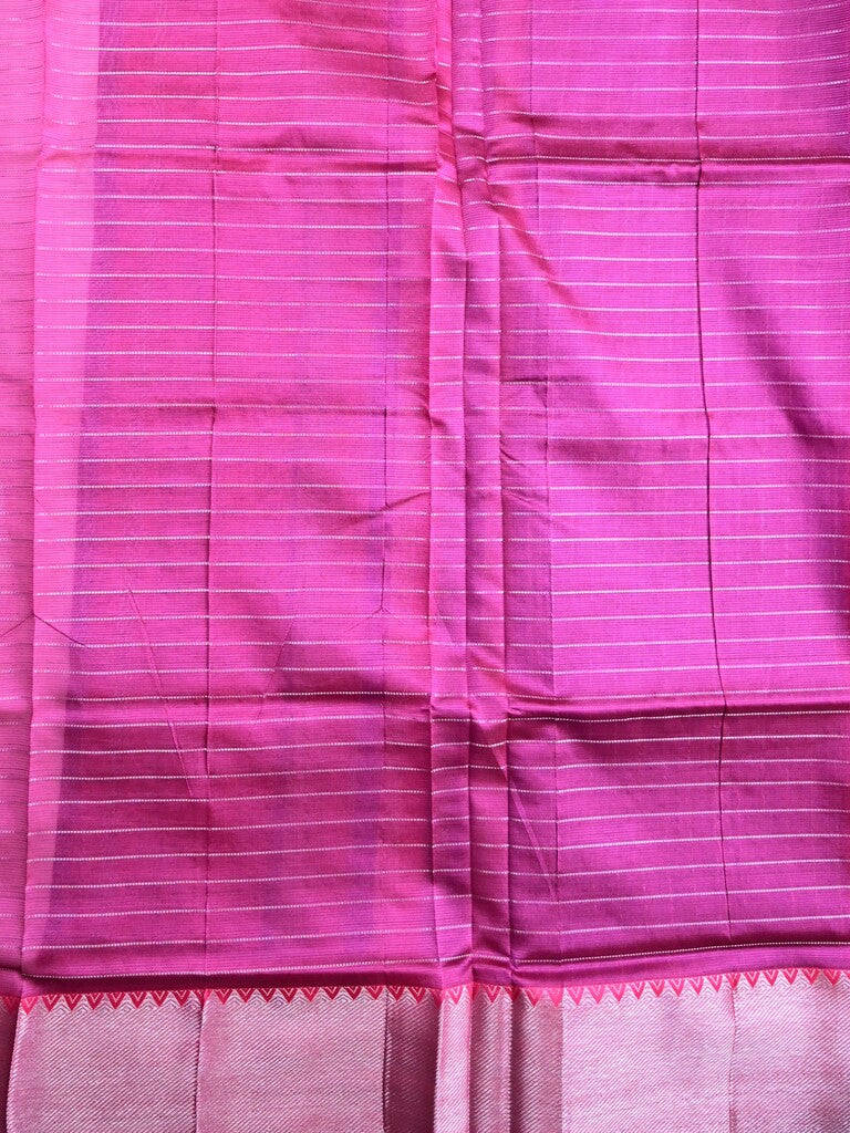 Mangalagiri fancy saree royal blue color allover checks & zari border with stripes pallu and contrast plain blouse