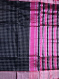 Mangalagiri fancy saree black color allover checks & zari border with stripes pallu and contrast plain blouse