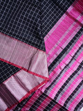 Mangalagiri fancy saree black color allover checks & zari border with stripes pallu and contrast plain blouse