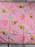 Tussar fancy saree onion pink color allover digital prints & small zari border with printed pallu and printed blouse