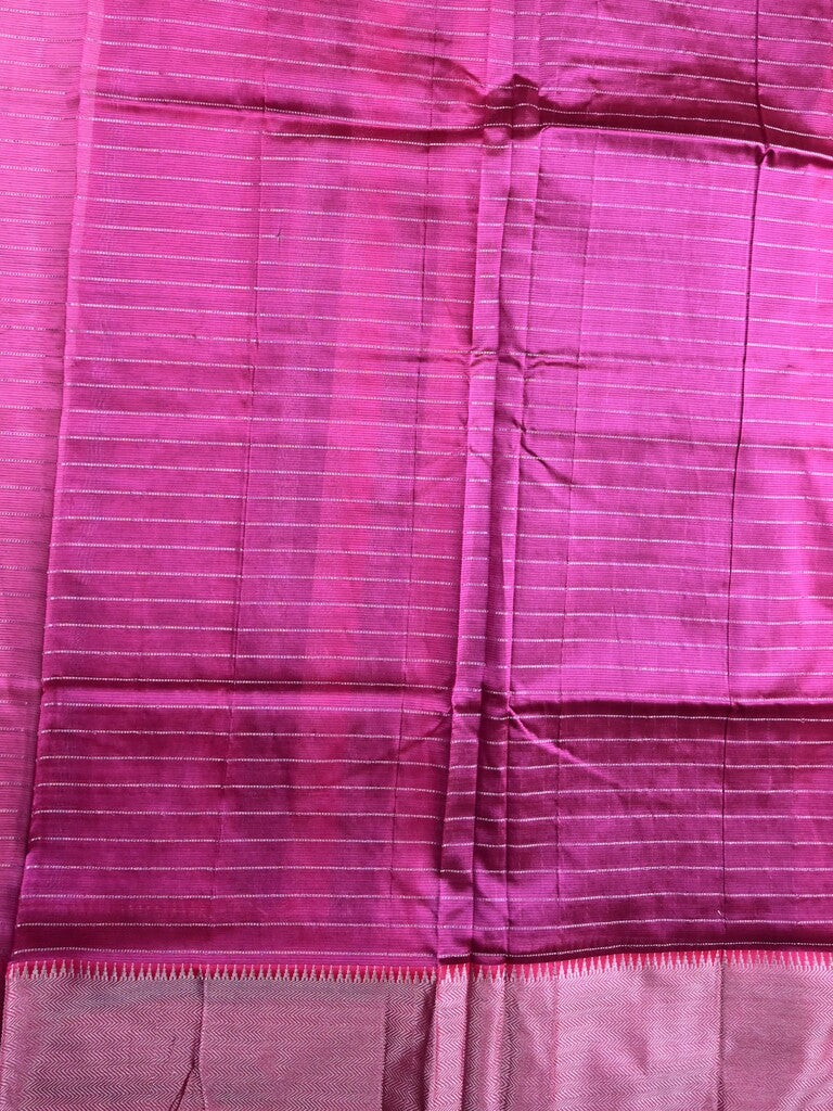 Mangalagiri fancy saree black color allover checks & zari border with stripes pallu and contrast plain blouse