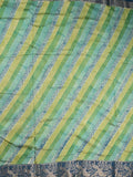 Maheswari fancy saree green color allover stripes & zari border with contrast pallu and printed blouse