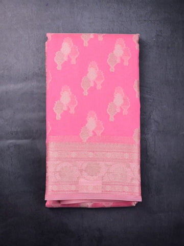 Kota fancy saree pink color allover zari weaves & zari border with rich pallu and brocade blouse