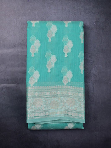 Kota fancy saree lux green color allover zari weaves & zari border with rich pallu and brocade blouse