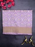 Jute fancy saree light lavender color allover prints & kaddi border with contrast pallu and printed blouse