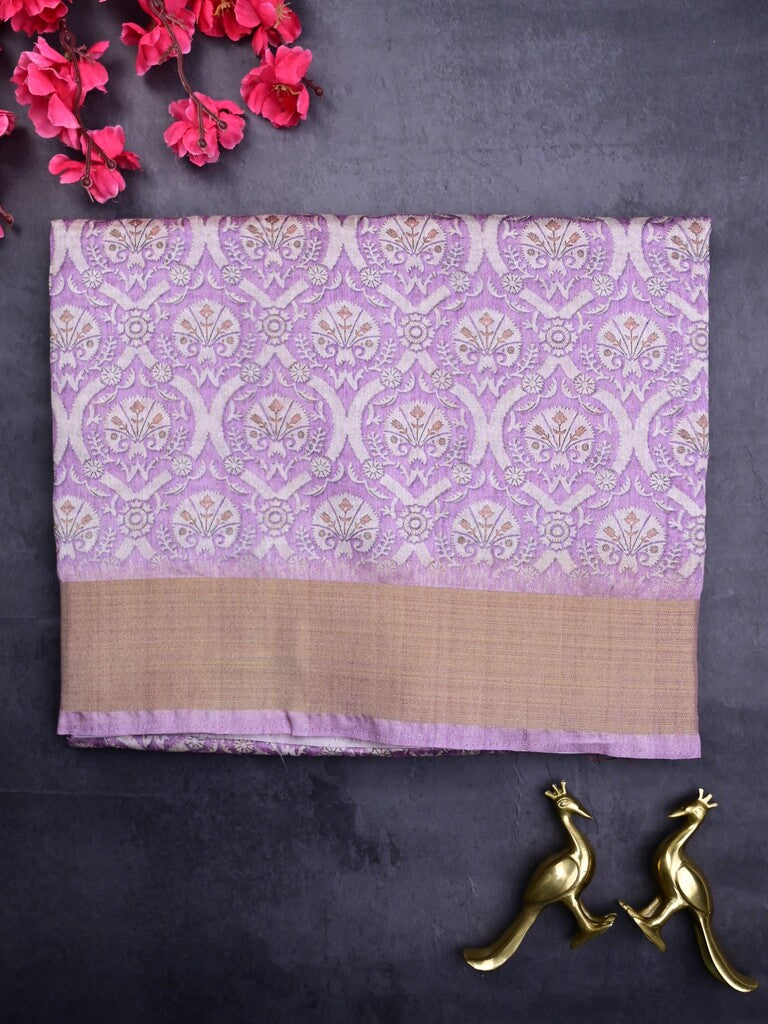 Jute fancy saree light lavender color allover prints & kaddi border with contrast pallu and printed blouse