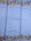 Tussar fancy saree sky blue color allover prints & printed border with running pallu and attached printed blouse