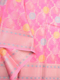 Kota fancy saree pink color allover zari weaves & zari border with rich pallu and brocade blouse